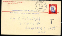 UY16r Reply Card Properly Used Marseille FRANCE - Rochester NY 1956 Cat.$45.00 - 1941-60