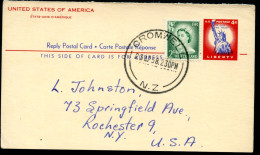 UY16r Reply Card Used Cromwell NZL To Rochester NY 1958 Cat.$45.00 - 1941-60