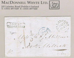 Ireland Offaly Uniform Penny Post 1845 Cover To Mountmellick With Boxed PAID AT/TULLAMOORE, TULLAMOORE JA 29 1845 - Préphilatélie