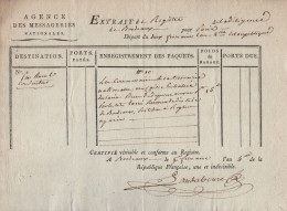 Agence Des Messageries Nationales - Extrait De Registre Diligence De Bordeaux A Paris - An 4 - 1701-1800: Precursors XVIII