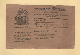 Bon Pour 1 Place - Nouvelles Voitures Dites Fregates Allant Train De Poste D ELibourne A Bordeaux - Gironde - 1701-1800: Precursori XVIII