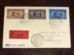 EGYPT FDC TRAVELLED COVER REGISTERED LETTER TO USA 1937 YEAR OPHTHALMOLOGY EYE HEALTH MEDICINE - Storia Postale