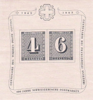 SUISSE - 1943 - LE CENTENAIRE DES TIMBRES SUISSES - BLOC FEUILLET - Unused Stamps