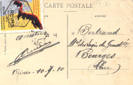 Belle Vignette De La Grande Semaine D'Aviation De Champagne Reims 1910 Sur Carte Du Monoplan Antoinette De Latham - Aviation