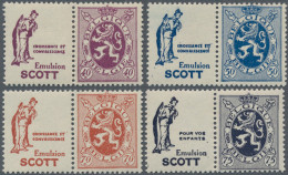 Belgium - Se-tenants: 1929/1932, Heraldic Lion, Four MNH Advertisement Se-tenant - Tête-bêche [KP] & Inter-panels [KT]