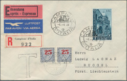 Liechtenstein - Portomarken: 1944/1948, Lot Mit 6 Unterfrankierten Eil- Bzw. R-E - Portomarken