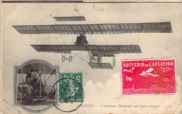 Vignette Rouge Gauffrée "Souvenir De L'Aviation"  Sur Carte De L'aviateur Desparmet Sur Biplan Sommer Obl. Lyon 1911 - Aviación