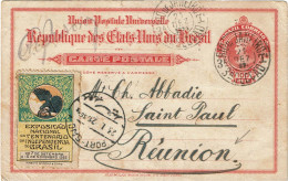 REF CTN88 - BRESIL EP CP RIO / LA REUNION PAR PORT SAÏD 21/12/1921 VIGNETTE DE L'EXPOSITION 100° ANN. INDEPENDANCE - Postal Stationery