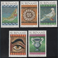 Suriname 1983 Easter Stamps 5 Values MNH Mosaics From Ravenna, Fish, Bread, Bird, Eye, Vase - Museums