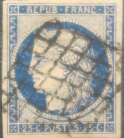 X504 - CERES - N°4b Bleu Foncé Sur Jaunâtre - GRILLE NOIRE - 1849-1850 Cérès