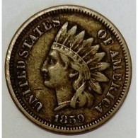 ETATS UNIS - KM 87 - 1 CENT 1859 - TETE D'INDIEN - TTB - Andere & Zonder Classificatie