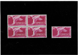 ITALIA REPUBBLICA ,P.Espressa ,"Democratica",50L. Filigrana Stelle ,quartina + 1 MNH .qualita Ottima - Express/pneumatic Mail