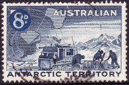 AUSTRALIAN ANTARCTIC TERRITORY (AAT) 1959 QEII 7d On 8d Black & Indigo, Weasle & Team SG3 Used - Usati