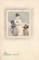 FÊTES ET VOEUX - Nouvel An - Bonhomme De Neige Et Deux Fillettes - Bonne Fête - Carte Postale Ancienne - Año Nuevo