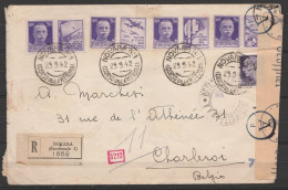 L. Recommandée Affr. +2l (timbres Propagande) Càd NOVARA/29.9.1942 Pour CHARLEROI - Bandes Censures Allemande & Italienn - Oorlogspropaganda