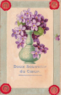 FLEURS - PLANTE - Fleurs Violettes Dans Un Vase - Doux Souvenir Du Coeur - Carte Postale Ancienne - Fleurs