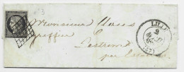 FRANCE N° 3 SEUL LETTRE COVER GRILLE GRAND CACHET A DATE LILLE 2 AVRIL 1850 - 1849-1850 Cérès