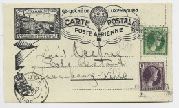 LUXEMBOURG 25C+5C PETITE CARTE POSTALE POSTE AERIENNE BALLON SOIR 1927 - Brieven En Documenten