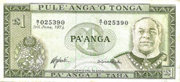 TONGA 1 PA'ANGA  GREEN KING PORTRAIT FRONT PALM TREES LANDSCAPE BACK DATED 03-06-1974 P.? VF READ DESCRIPTION - Tonga