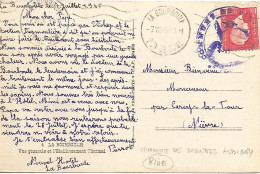 FRANCE - VARIETY &  CURIOSITY - Yv. #691 ALONE ON PC - STAMP OF THE TOWN HALL OF DIENNES (58) AS ARRIVAL MARK - 1945  - Lettres & Documents