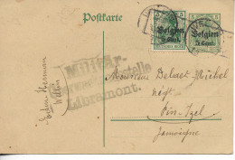 WELLIN 14/18 CAD Sur 5 Cent Belgien + Grande Censure Bleue LIBRAMONT 1917 ....      G - Other & Unclassified