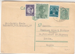 Roumanie - Carte Postale De 1935 - Entier Postal - Oblit Bucuresti - Exp Vers London - - Cartas & Documentos