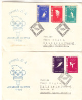 Jeux Olympiques - Melbourne 56 - Roumanie - 2 Lettres De 1956 - Oblit Bucuresti - Valeur 22 Euros - Storia Postale