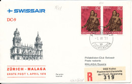 Liechtenstein Cover First Mail Flight Swissair Zürich - Malaga 1-4-1978 - Cartas & Documentos