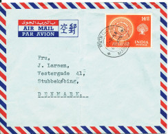 India Air Mail Cover Sent To Denmark Madras 27-8-1956 Single Franked (bended Cover) - Luftpost