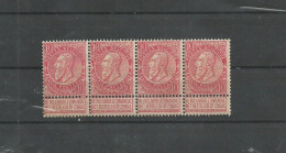 BELGIQUE N° 58 NEUF FRAICHEUR POSTALE EN BANDE DE 4 . TTB  COTE  32 EUROS. - 1893-1900 Thin Beard