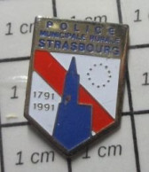 712F Pin's Pins / Beau Et Rare / POLICE / STRASBOURG PMR POLICE MUNICIPALE RURALE (?) 1791 1991 - Policia