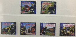 Alderney 2004 Community Services 4 Fire Fighters ~ MNH Set ~ Fire Engine, Airport Security - Alderney