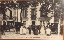 Cpa 24 Eymet, Devanture Hôtel Beaulieu, A. Petit, Successeur, Animée Attelages Enseigne, Curé, Personnel, éd A.Forest - Eymet