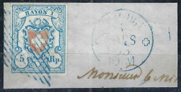 SUISSE Ca.1851: Le ZNr. 17 II, Obl. Grille Et CAD "Carouge" Bleus Sur Fragment, Forte Cote - 1843-1852 Federal & Cantonal Stamps