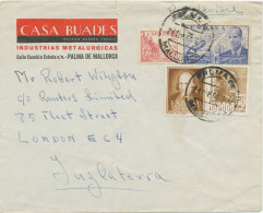 SPANIEN 1957 Franco U.a. Int. MiF A. Flugpostbrief (oben Einriss – Dort Senkrecht Gefaltet) „PALMA DE MALLORCA – LONDON" - Cartas & Documentos