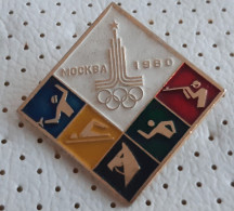 Fencing Swiming Shooting Equitation Olympic Games Moscow 1980 Pin - Gewichtheben