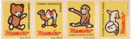 Czechoslovakia - Czechia 4 Matchbox Labels - Hamiro - Toy Export Company, Bear, Camel, Monkey, Dog - Boites D'allumettes - Etiquettes