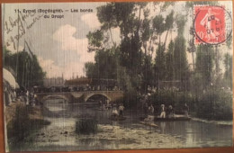 Cpa 24 EYMET Colorisée Bords Du Dropt, Animée, Barques, Régate? Canoë Kayak, écrite En 1907, éd Gillet - Eymet