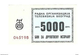 *serbia Beograd Radio & Tv Foodbon 5000 Dinara  S35b  Unc - Serbien