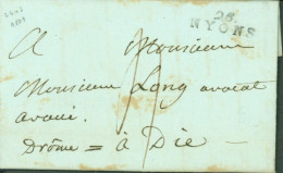 Drôme Marque Postale Linéaire 26 NYONS 22 Août 1809 Taxe Manuscrite 3 Pour Die - 1801-1848: Précurseurs XIX