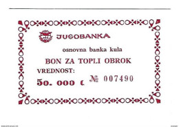 *serbia Kula Jugobanka Bon Hot Meal 50000 Dinara  S53  Unc - Servië