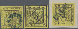 Württemberg - Stempel: 1851/1852, Drei Werte 3 Kr. Schwarz Auf Gelb (MiNr. 2) Mi - Sonstige & Ohne Zuordnung