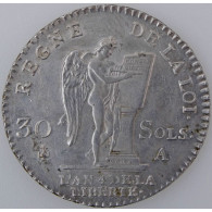 Monnaie De La Révolution, Constitution, 30 Sols 1792 A, KM# 606.1, TTB/SUP - 1791-1792 Constitution