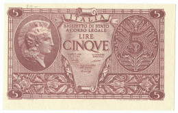 5 LIRE BIGLIETTO DI STATO ATENA LUOGOTENENZA UMBERTO BOLAFFI 23/11/1944 QFDS - Regno D'Italia – Other