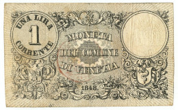 1 LIRA MONETA DEL COMUNE DI VENEZIA 1848 BB- - Andere & Zonder Classificatie