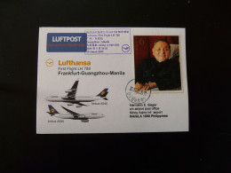 Premier Vol First Flight Guangzhou China To Manila Philippines Airbus A340 Lufthansa 2005 - Storia Postale