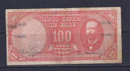 CHILE  - 1960 100 Pesos Circulated Banknote - Chile