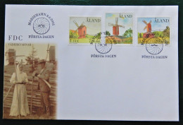 Åland FDC 2001 Windmills, MiNo 192-194 - Mills, Buildings - Aland