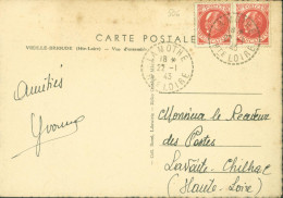 Guerre 40 CP Vieille Brioude CAD Perlé La Mothe Haute Loire 22 1 43 Tarif CP 5 Mots (5 1 42) 60c YT 506 Pétain (rare) X2 - Guerra Del 1939-45