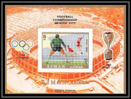 Ajman - 2625b Bloc 197 B World Football Cup 1970 Mexico Soccer Overprint Gold Brazil Champion ** MNH Non Dentelé Imperf - 1970 – Mexico